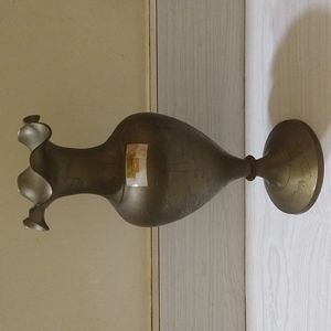 Vintage Etched Brass Vase Tulip Trim Made in India